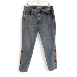 Driftwood Jackie Jeans Floral Embroidered Blue Size 31 Cottage Boho Western